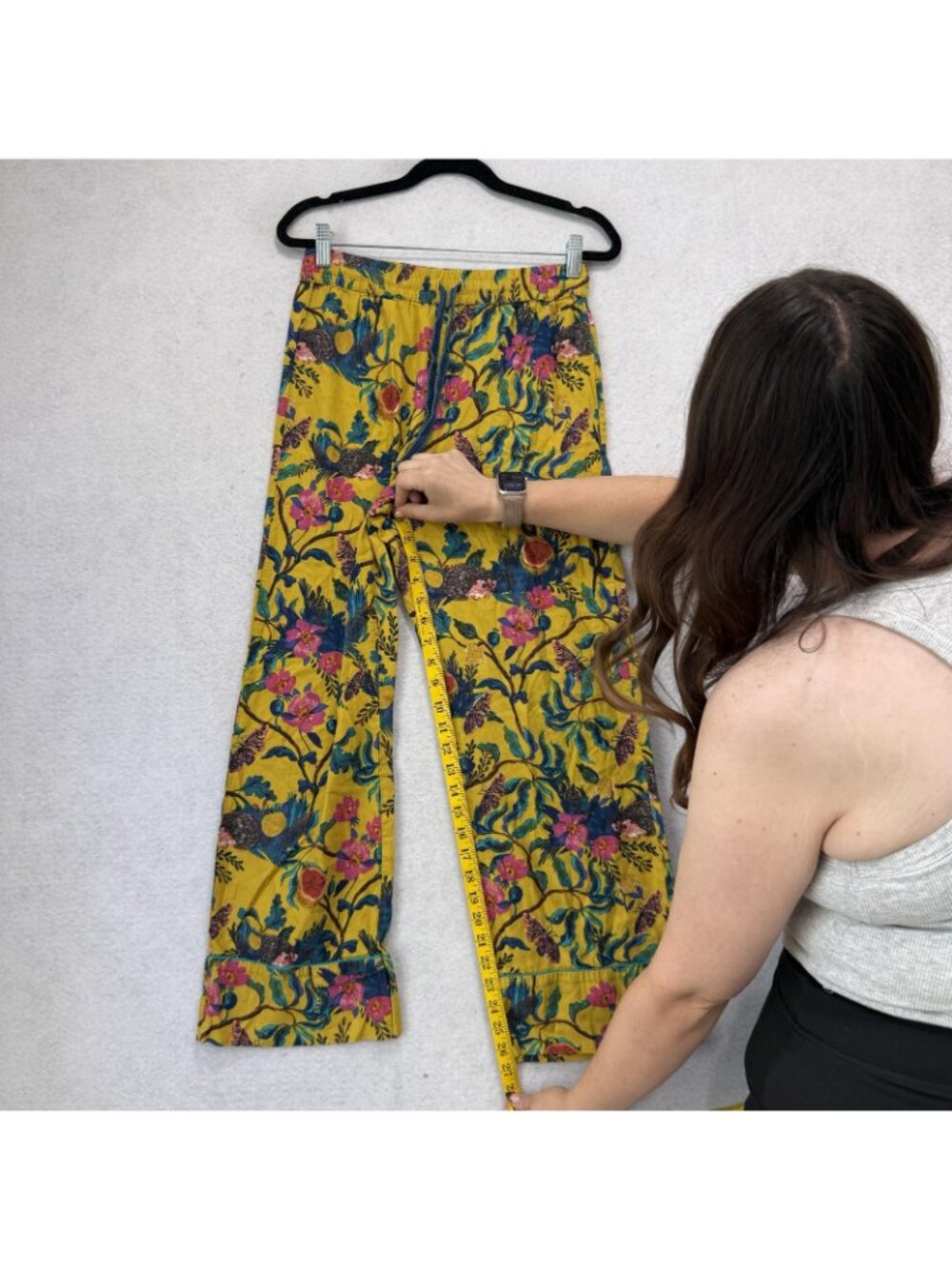 Nathalie Lete Sweatpants Womens XS Yellow Floral Animal Print Elastic Waist - Picture 5 of 9
